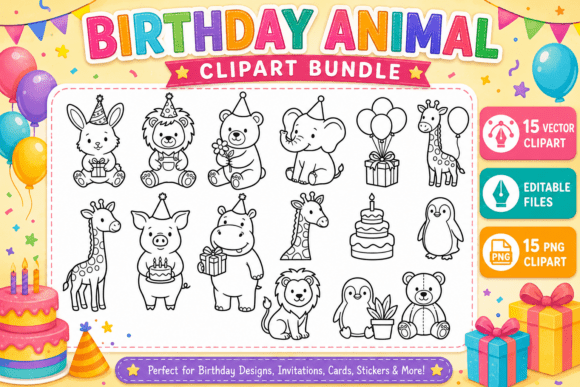 Adorable Birthday Animal Clipart Bundle for Celebrations