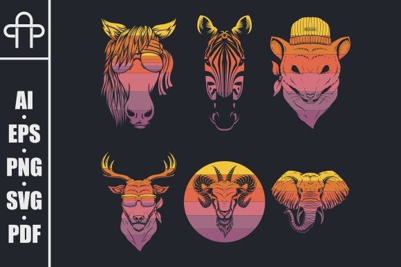 Animal Head Retro Vector Illustration: A Bold Vintage Toolkit