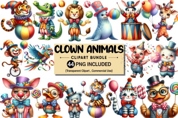 Bring Playful Charm to Projects with Funny Animal Clown Clipart