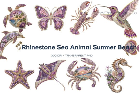 Capture Coastal Magic with Rhinestone Sea Animal Summer Beach PNG