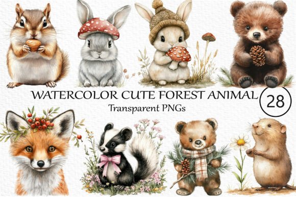Charming Woodland Design: The Watercolor Cute Forest Animal Collection