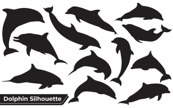 Collection of Animal Dolphin Silhouette: Elegant Vector Graphics