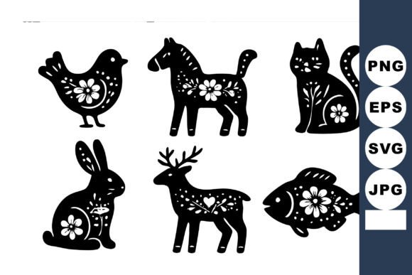 Folk Art Style Black Animal Silhouettes: A Creative Asset for Modern Design