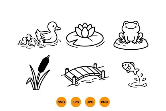Playful Pond Animal Clipart: A Versatile Design Asset