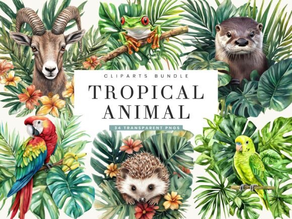 Tropical Animal Clipart Bundle: Infusing Projects with Exotic Charm