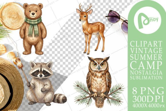 Vintage Forest Animal Sublimation: Whimsical Nature Graphics